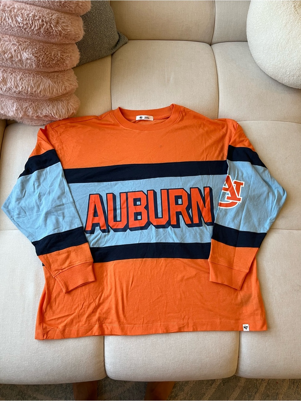 47 Auburn Long Sleeve Stripe Tee - Orange & Light Blue